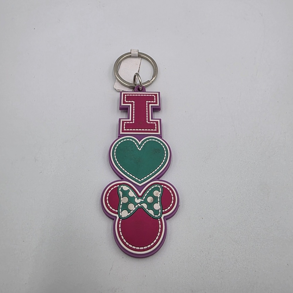 Disney‎ I Love Minnie Mouse Head Ears Heart Rubber Silicone Keychain Ring 4"